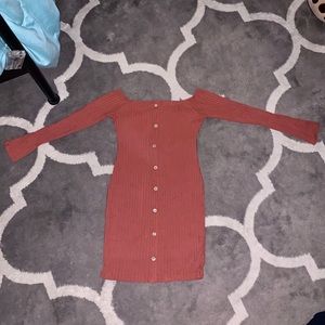 Strapless/Long Sleeve Rust Button Down Dress